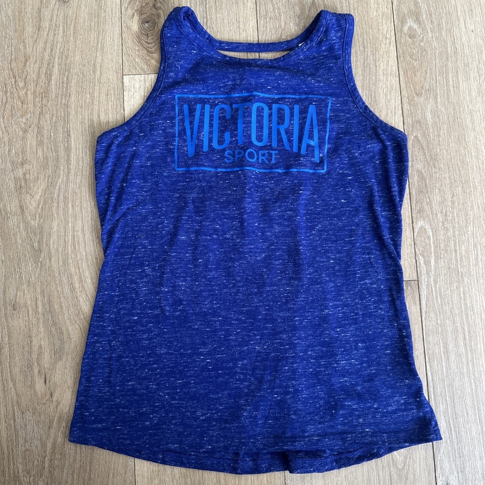 Victoria Sport Blue Space Dye Strappy Back Activewear Tank Top Small